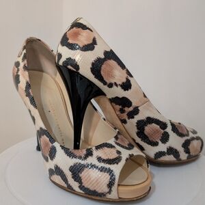 Giuseppe Zanotti Designer snake/leopard Print Peep Toe 4" Heels